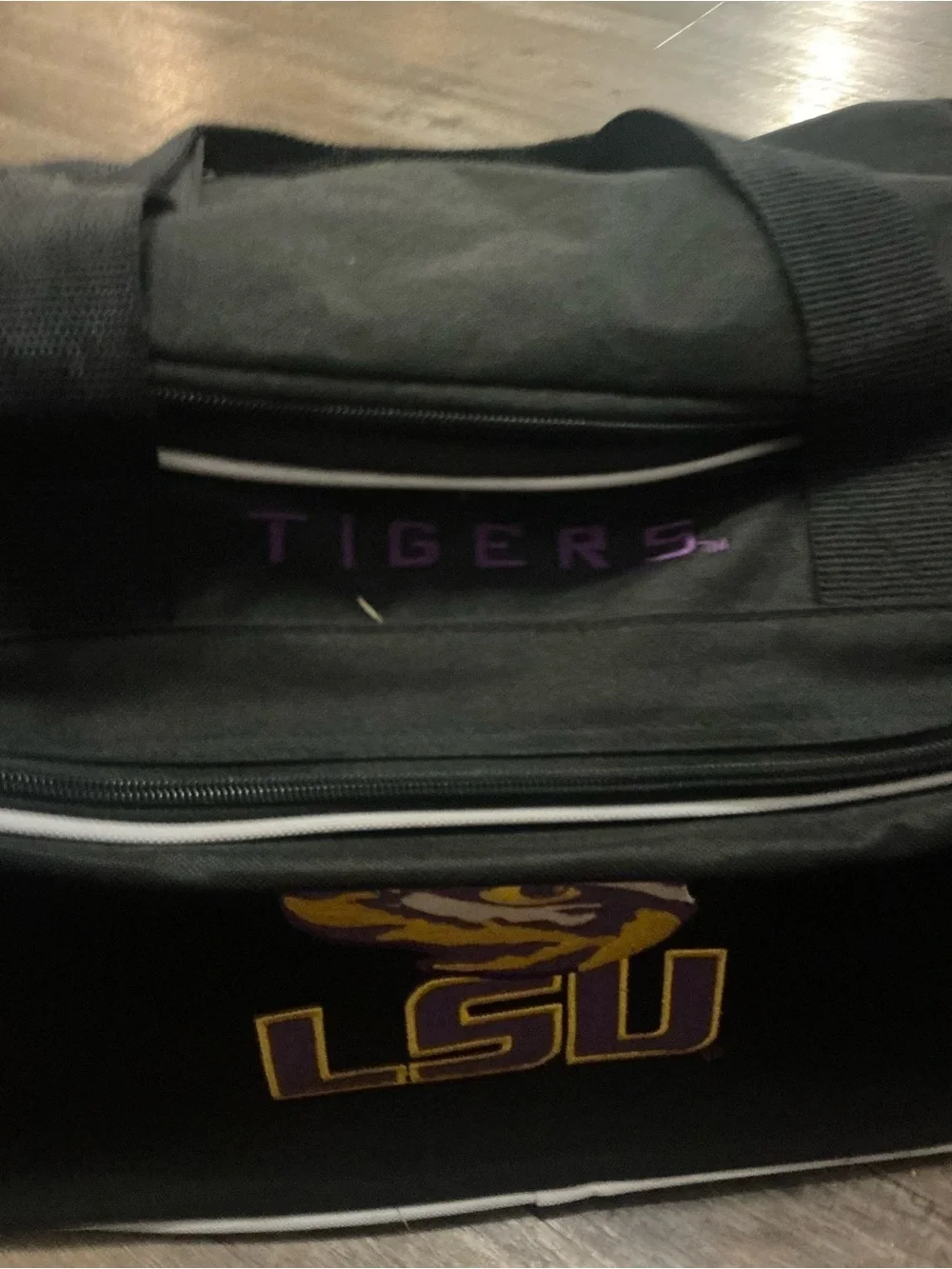 LSU Black Duffel Bag with Purple & Gold Logo